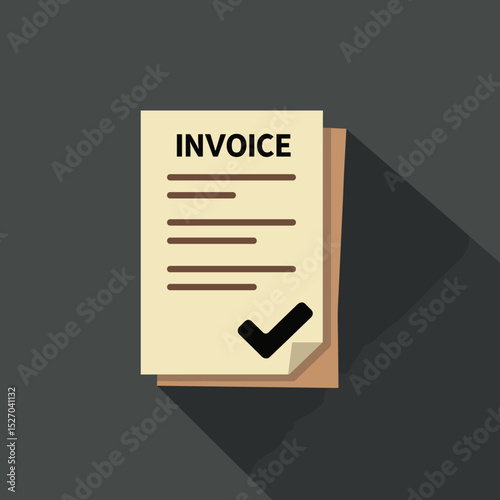 Invoice document with checkmark on a gray background  