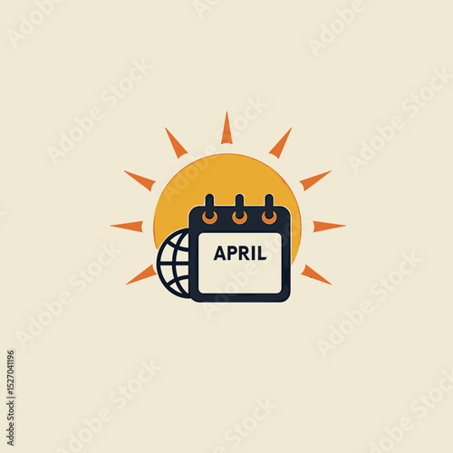 Calendar icon for April with sun and globe illustration  