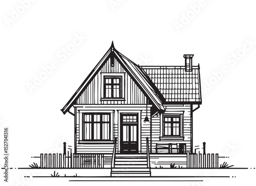 Abstract country house in continuous line art drawing style. Sketch. Family home minimalist
