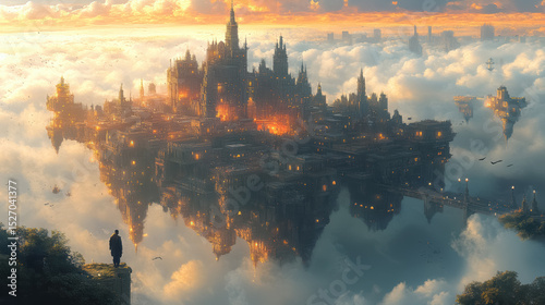 Float city. surreal fantasy landscape
