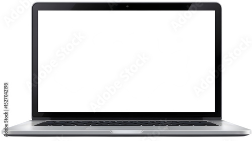 Laptop computer with blank screen, isolated on transparent background