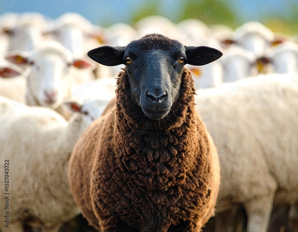 Fototapeta premium Black-brown sheep amidst a flock