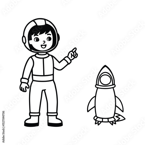 Child Astronaut Imagines Space Adventure with Cat Inside Rocket