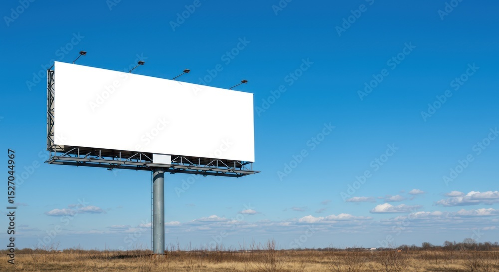 Obraz premium Billboard stands tall against a clear blue sky above an empty field