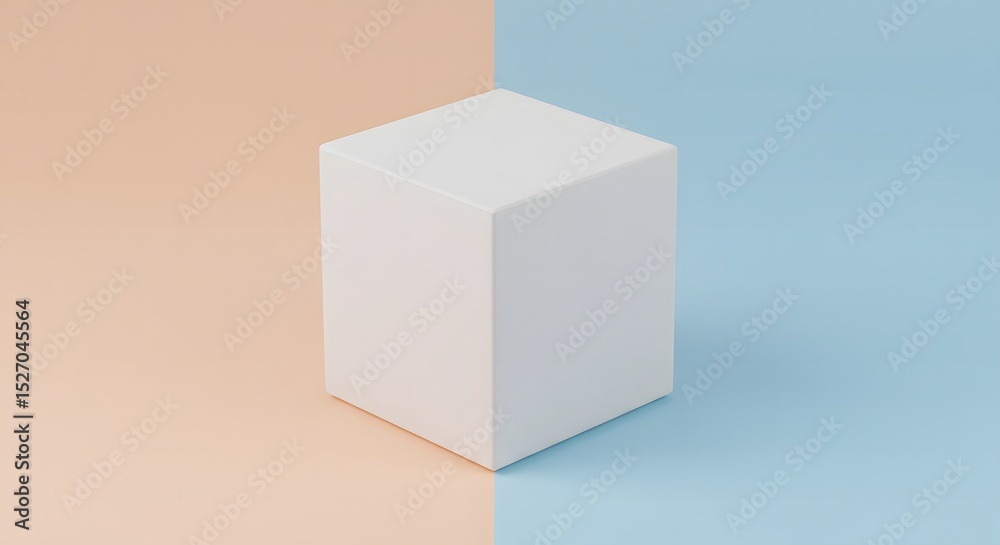 Obraz premium White Cube on Pastel Background Minimalist Geometric Composition Neutral Tones Simple Abstract Shape Design for Graphic Design Elements and Modern Artistic Mockups