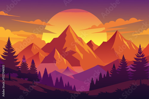 Majestic mountain landscape at sunrise or sunset with an ethereal sky and a touch of morning mist