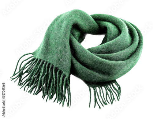 Elegant green scarf draped fashionably studio setting textile cozy atmosphere isolated on transparent background