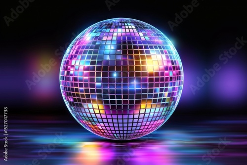 Colorful disco ball with a bright purple center