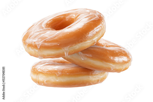 Three glazed donuts stacked on top of each other
