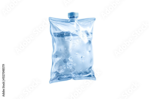 A plastic bag filled with water is shown on a white background
