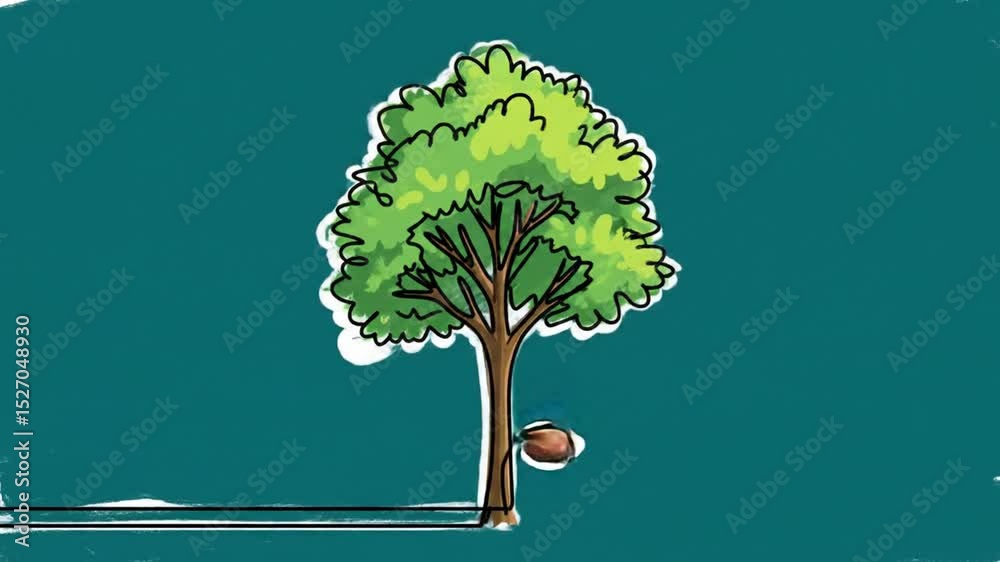 Animated video of a tree growing from a seed into a full tree, life cycle