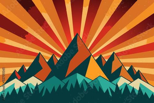 Vector illustration of a winter mountain landscape with snow-covered trees, perfect for Christmas nature design
