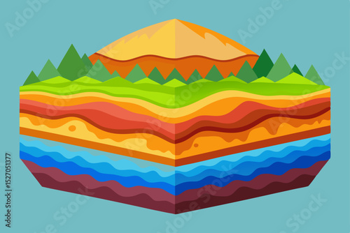 Rainbow cake vector illustration in a summer sky landscape