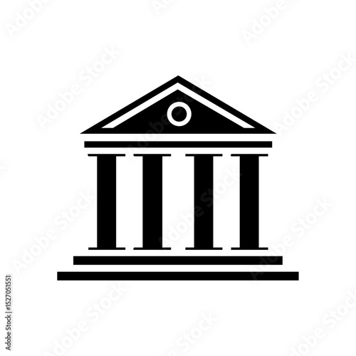 Vector icon of a traditional bank building with pillars and triangle roof.

