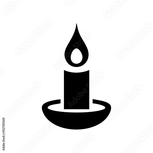 Black vector icon of a simple candle with flame in a small rounded holder.

