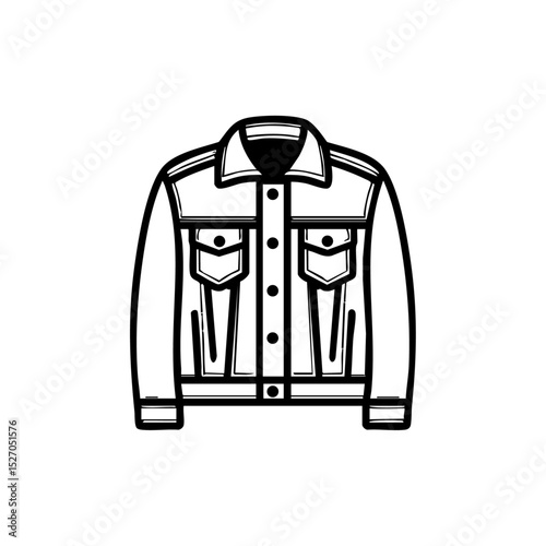 Vector icon of a detailed classic leather jacket with pockets and buttons.

