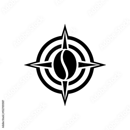 Vector logo of a coffee bean placed within a compass, symbolizing global coffee culture.


