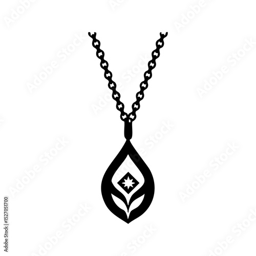 Elegant minimalist vector logo of a pendant necklace with a leaf and star design.

