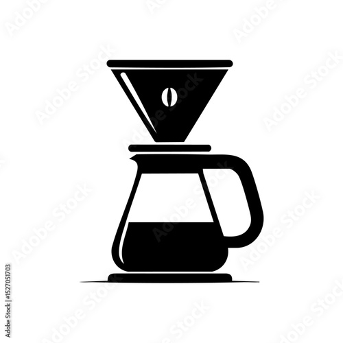 Minimalist vector logo of a pour-over coffee set with dripper and carafe. Elegant coffee preparation graphic perfect for café branding or packaging.



