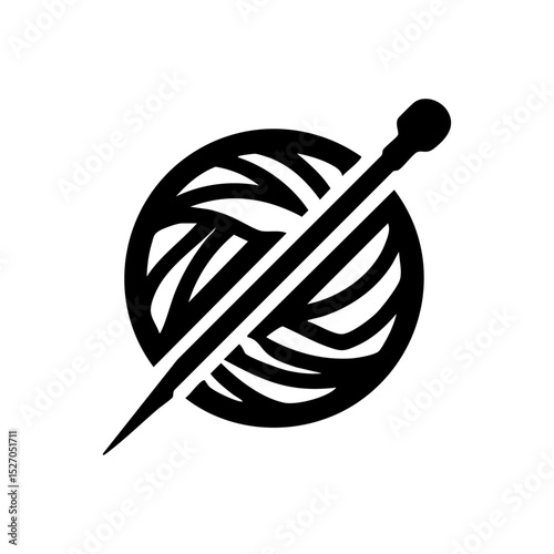 Vector logo of a yarn ball crossed with a knitting needle in minimalist style.

