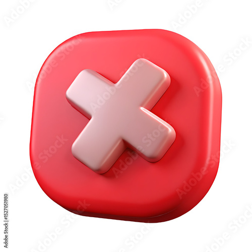 A close up of a red rounded square with a white x on it in a three dimensional render style image photo