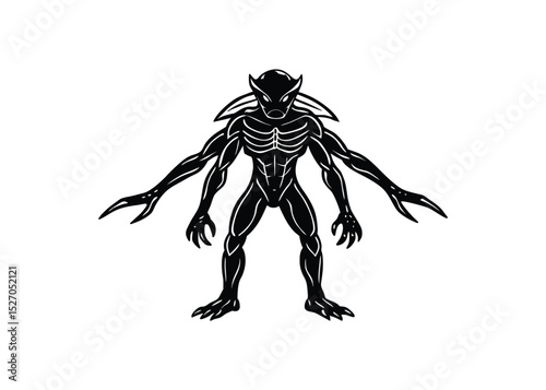 Silhouette of an alien creature isolated on a white background