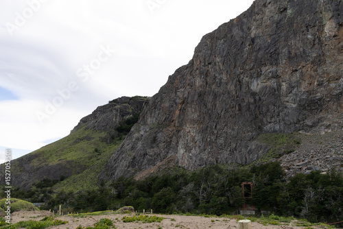 A stone wall in the city of El Chalten in Argentina