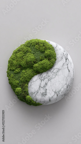 Yin-Yang Sign in Polished Marble and Green Moss