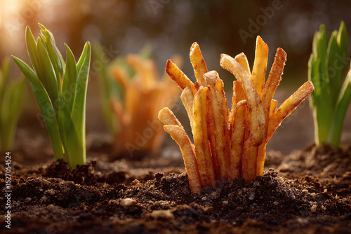 French Fries Growing in Garden Soil Like Tulips