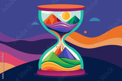 Vector illustration of an hourglass with flowing sand, a symbol of time and countdown