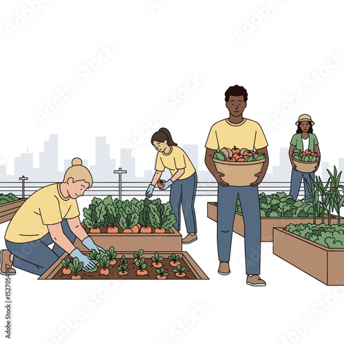 Rooftop garden - whisk flat vector illustration