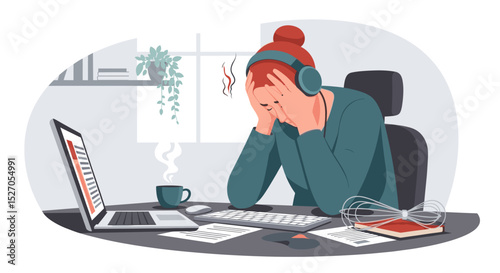 Remote burnout - whisk flat vector illustration