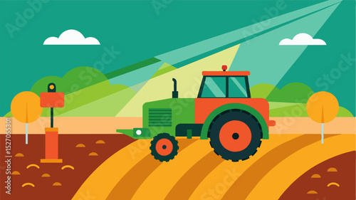 An infrared camera attached to a tractor scanning the field and detecting areas with potential yield deficiencies.. Vector illustration