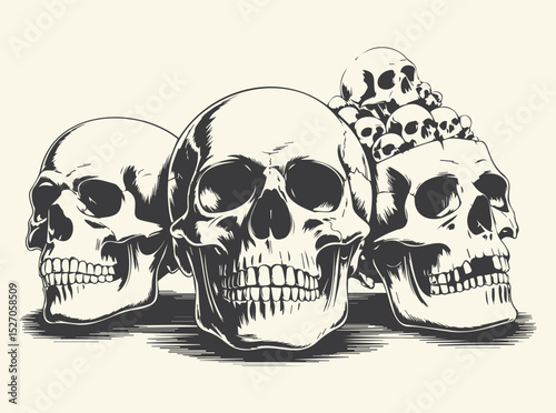 Three Skulls with Crossbones Art Print for Gothic and Edgy Home Decor, Skulls SVG, Skulls Art, Skulls  t-shirt