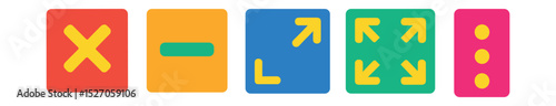 Flat vector icons of UI corner actions: close window, minimize icon, expand view, full screen, drag handle.