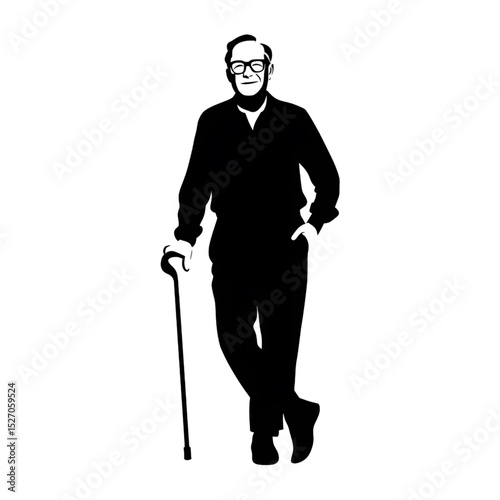 Senior Man Silhouette with Cane – Elderly Gentleman Vector Art