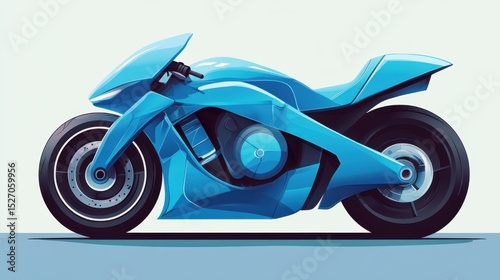 This illustration features a futuristic motorcycle in vibrant blue, embodying innovation and sleek design aesthetics, representing the future of mobility and technology.