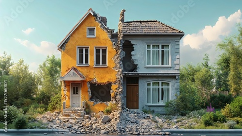 A split house showcases a dramatic contrast between old and new construction.