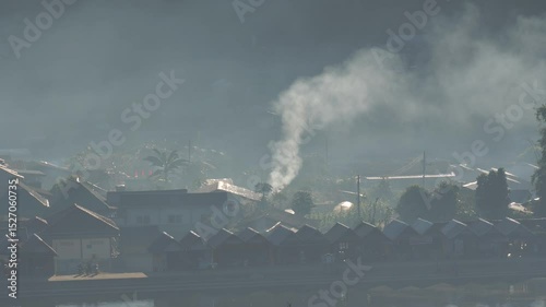 Morning Smoke from Village Kitchen in Baan Rak Thai, Thailand
