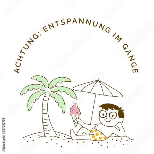 Cartoon man relaxing on the beach with ice cream – summer vector illustration