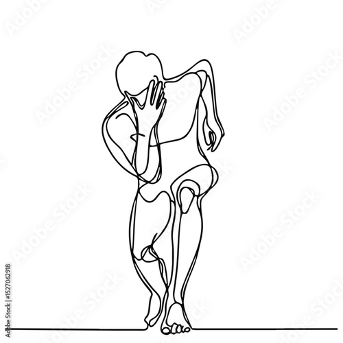 Disgust – man in expressive theatrical pose, rendered with single continuous black line.