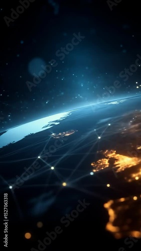 A Stunning Globe Depicts Global Network Connections with City Lights Shining in the Darkness and Data Transfer Lines Overlaying Earth and its Futuristic Telecommunications System
