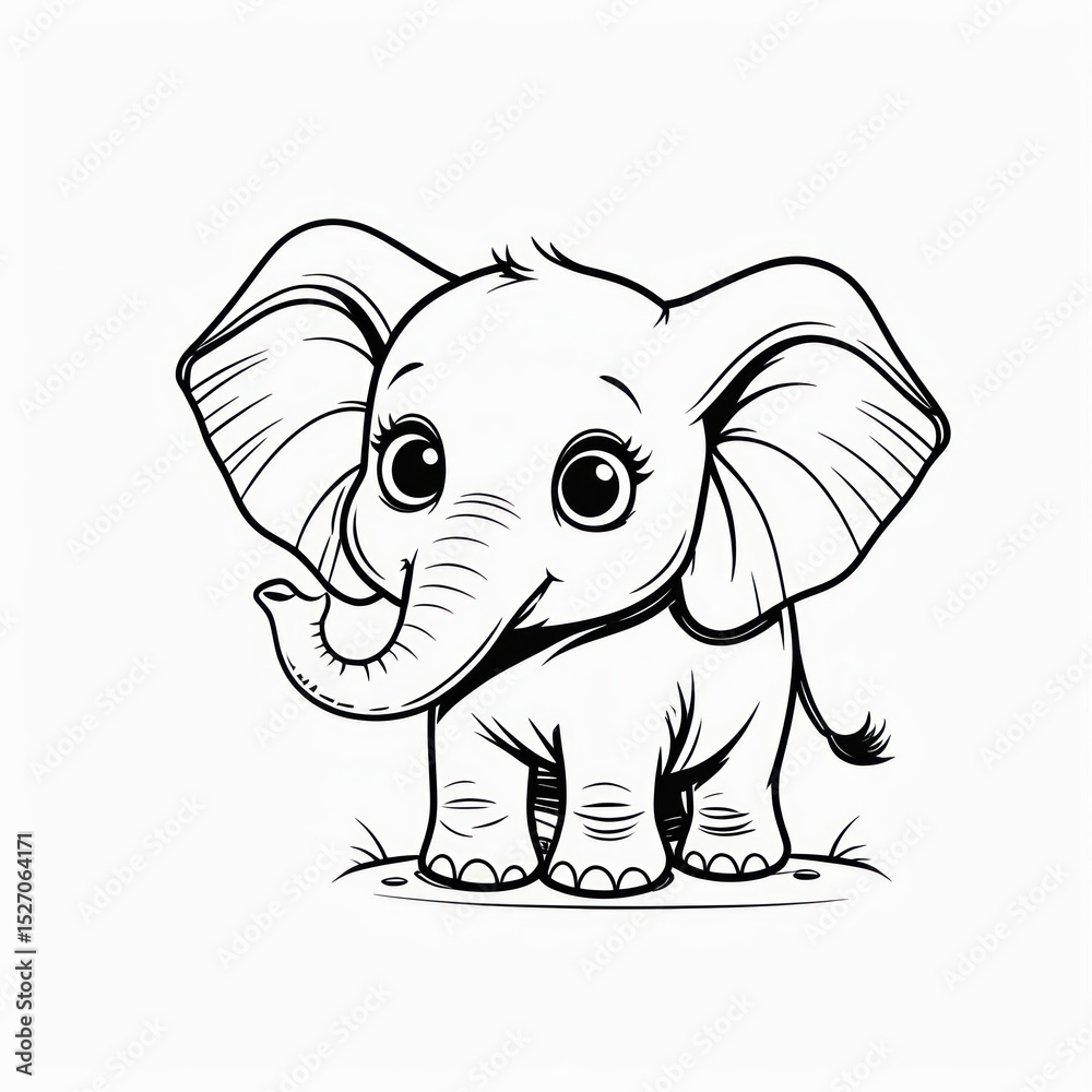 Cute black and white outline drawing of a baby elephant Cute black and white outline drawing of a baby elephant