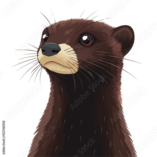 2D flat Mink Close Up vector illustration, isolated on a white background.