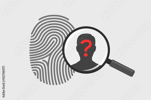 Fingerprint and magnifying glass with person and question mark
