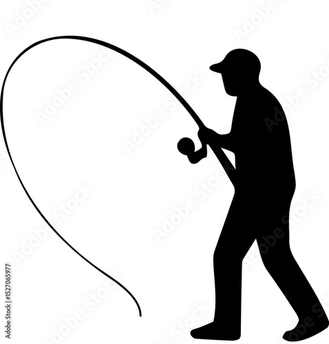 Silhouette of person fishing with rod, capturing moment of outdoor leisure and sport