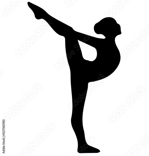 Silhouette of person gymnastic performing high leg stretch, showcasing flexibility and balance in graceful pose