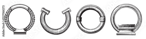 Vintage Decorative Rounds and Emblems for Classic Design Themes, logo design, engraving design, vector illustration