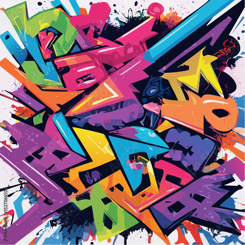 Bold graffiti art with layered letters, splashes of color, and urban street energy.