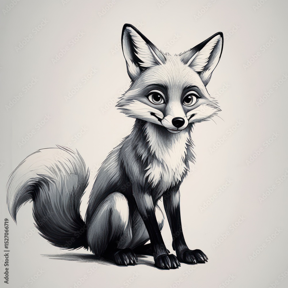 Obraz premium Sitting fox in grayscale